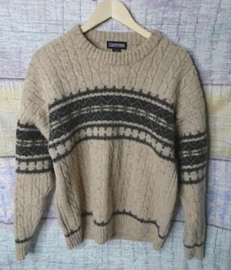 Vintage Jantzen Men Sweater 100% Wool Cable Knit Stripe Grandpa - Sz XL Tan/Blue - Picture 1 of 16