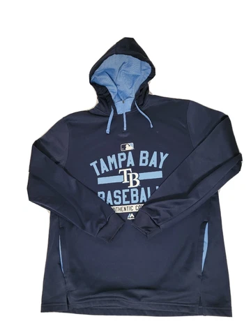 Very Nice Tampa Bay Rays Majestic MLB Authentuc Navy Full Zip Hoodie L Large Cover
