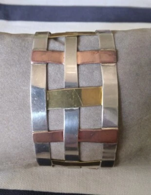 Brazalete ancho RLM Robert Lee Morris moderno de plata esterlina cobre latón Foto 1 de 4