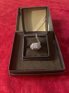 NWT $250 Judith Ripka Square Sterling Silver White Sapphire Pave ring, size 7