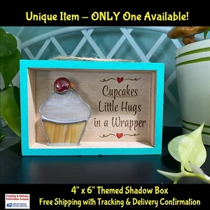 Stained Glass Cupcake "Cupcakes Little Hugs in a Wrapper" Themed 6" Shadow Box - Picture 1 of 5