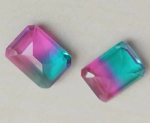 30.95 CT Good Looking Emerald Cut BI-Multicolor Tourmaline Doublet Gemstone 2 P - Picture 1 of 3