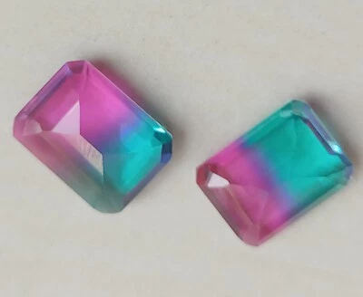 30.95 CT Good Looking Emerald Cut BI-Multicolor Tourmaline Doublet Gemstone 2 P - Image 1 of 3