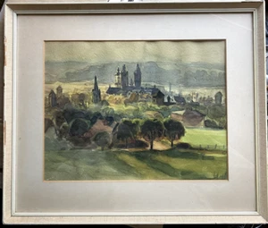 ::ACQUERELLO °FIRMATO ANTICO °CITTÀ MA DOVE ? CHIESA DI NAUMBURG ? - Foto 1 di 6