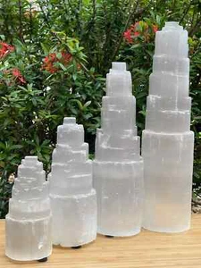 Selenite Skyscraper Lamp, 6", 8", 10", 12", 16" Tall Selenite Tower Lamps - Picture 1 of 20
