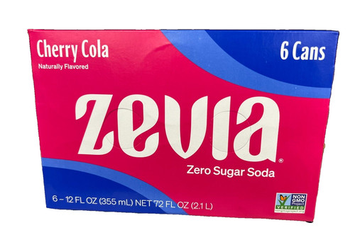 Zevia Cherry Cola Non-GMO Naturally Flavored Zero Sugar Soda Pop 6 pack