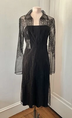 复古 2000 Alberta Ferretti 长袖透明黑色蕾丝连衣裙带懒人全新带标签 — 第 1/4 张图片