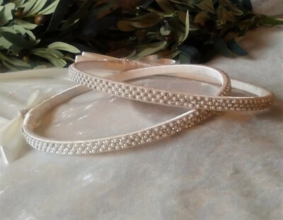 Conjunto de coronas de tiara Stephana de diamantes de imitación de perlas marfil de boda ortodoxa griega Foto 1 de 4