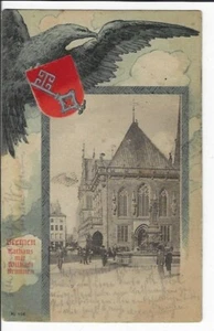 1901 Art Nouveau Bremen City Hall German Postcard w/ Eagle Holding City Shield - Picture 1 of 2