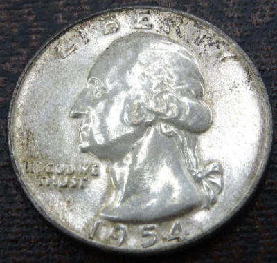 1954-D Washington Quarter US Mint 90% Silver Uncirculated Coin Toned - Image 1 of 4