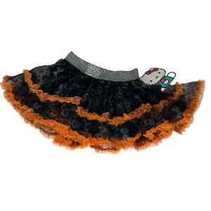 Hello Kitty Girls Halloween Tutu Skirt Size 2T Black Orange Layered Ruffle NWT