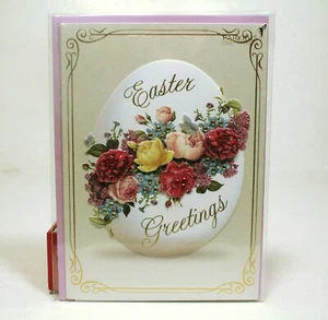 PAPYRUS Easter Card Victorian Egg with Flowers, Lined Envelope, Gold Seal NIP - Picture 1 of 2