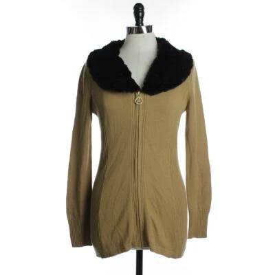 Liz Lange NUEVO Suéter Cárdigan Mujer M Marrón/Negro Acanalado Cremallera Cuello Frontal $80 Foto 1 de 4
