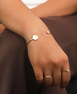 Handmade 14k Solid Gold Double Disc Cuff Bangle Bracelet for Elegant Style - Picture 1 of 10