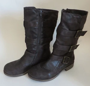 Womens Crown Vintage Distressed Mid Calf Boots Brown Zip Side Size 5.5M - Picture 1 of 6