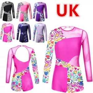 UK Girls Long Sleeve Biketard Unitard Shorty Bodysuit Ballet Dance Gymnastics - Picture 1 of 61