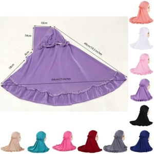 Girls Hijab Head Scarf Crinkles Muslim Shawl Turban Caps Fit 3-6 Years Old Girls - Picture 1 of 26