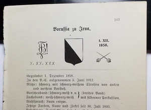 Turnerschaft Borussia zu Jena - um 1914 / Seite mit Farbschild Studentika - Bild 1 von 1