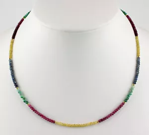 Rubin Saphir Smaragd Kette Regenbogenkette Bunt Facettierte Kugel Collier 47 cm - Bild 1 von 4