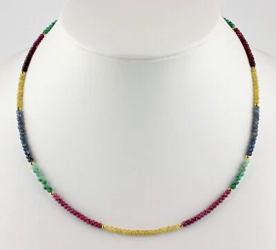 Rubin Saphir Smaragd Kette Regenbogenkette Bunt Facettierte Kugel Collier 47 cm - Bild 1 von 4