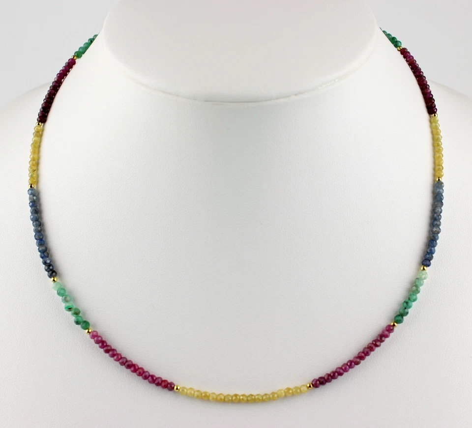 Rubino Zaffiro Smeraldo Catena Collana Arcobaleno Colorato Sfaccettato Sfera - Immagine 1 di 4