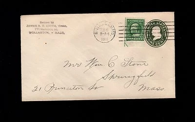 PRINTER GUIDELINE 1c Franklin Wollaston MA 1911 Uprated PSE Cover 6r - Image 1 of 3