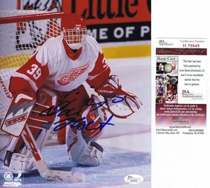 FOTO FIRMADA DOMINIK HASEK ALAS ROJAS DETROIT 8x10 - JSA #H75629 - Imagen 1 de 1