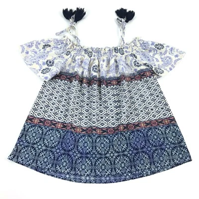 Blusa boho fluida al hombro estampada azul pequeña Altar'd State para mujer Foto 1 de 4