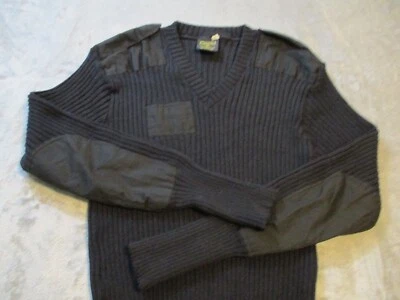 Citadel Military Ribbed Sweater Mens Large Black V Neck Virgin Wool Elbow Patch - Image 1 of 4
