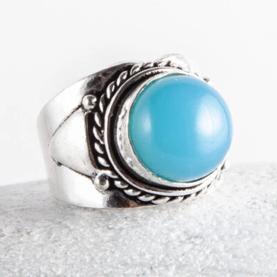 Sehr schöner knubbeliger Silber Ring, Chalcedon in Aquamarin, Größe: 57 - Bild 1 von 4