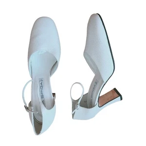 Via Spiga Marfil Blanco Guijarro Punta Redonda Cuero Correa Tobillo Tacones Altos UE Talla 45 - Imagen 1 de 10