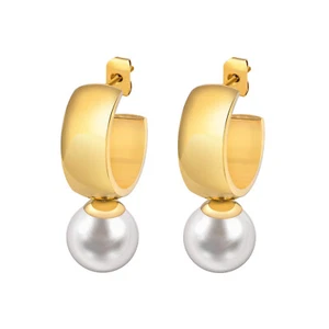 Pendientes de perlas blancas de oro de 18 quilates para mujer joyería de compromiso boda fiesta - Imagen 1 de 6