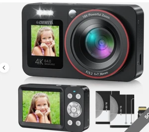 Digital Camera,FHD 4K 64MP 18X Zoom with Dual Screens 64GB SD Card - Picture 1 of 5