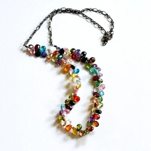 VTG Gemstone colorful candy Necklace Quartz amethyst Peridot Briolette sterling - Picture 1 of 8