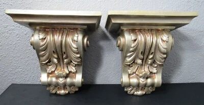 Ornate Gold Tone Wall Sconces Large Pair Decorative Wall Shelves Home Decor Foto 1 de 4
