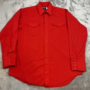 Vintage Wrangler Shirt Mens Large Red Western Pearl Snap Cowboy Cut Made USA 90s - Picture 1 of 16