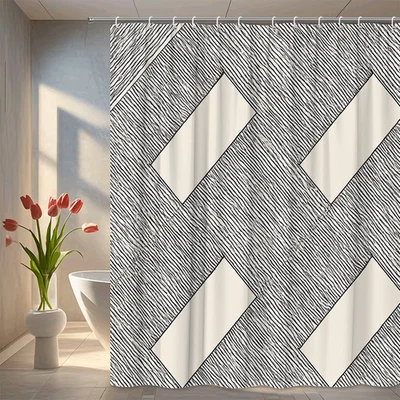 黑白条纹浴帘-现代浴室装饰 — 第 1/4 张图片