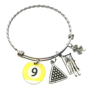9 Ball Billiards Charm Bracelet Shoot Pool Braided Stainless Steel Expandable... - Picture 1 of 3