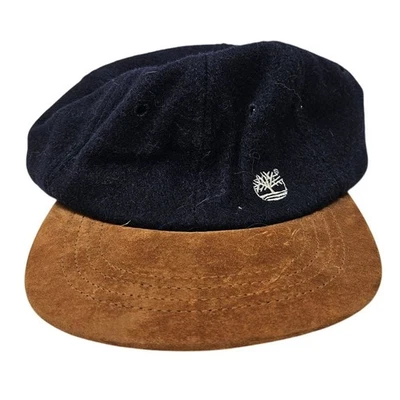 De colección Años 90 Timberland Azul Marino Mezcla de Lana Cuero Bill Hat Gorpcore Informal Foto 1 de 3