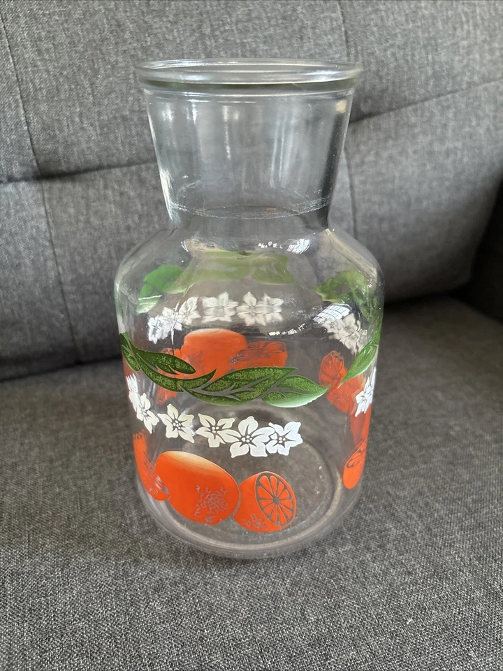 Jarra jarra de vidrio de jugo naranja Anchor Hocking de colección 3,5" x 9" Foto 1 de 4