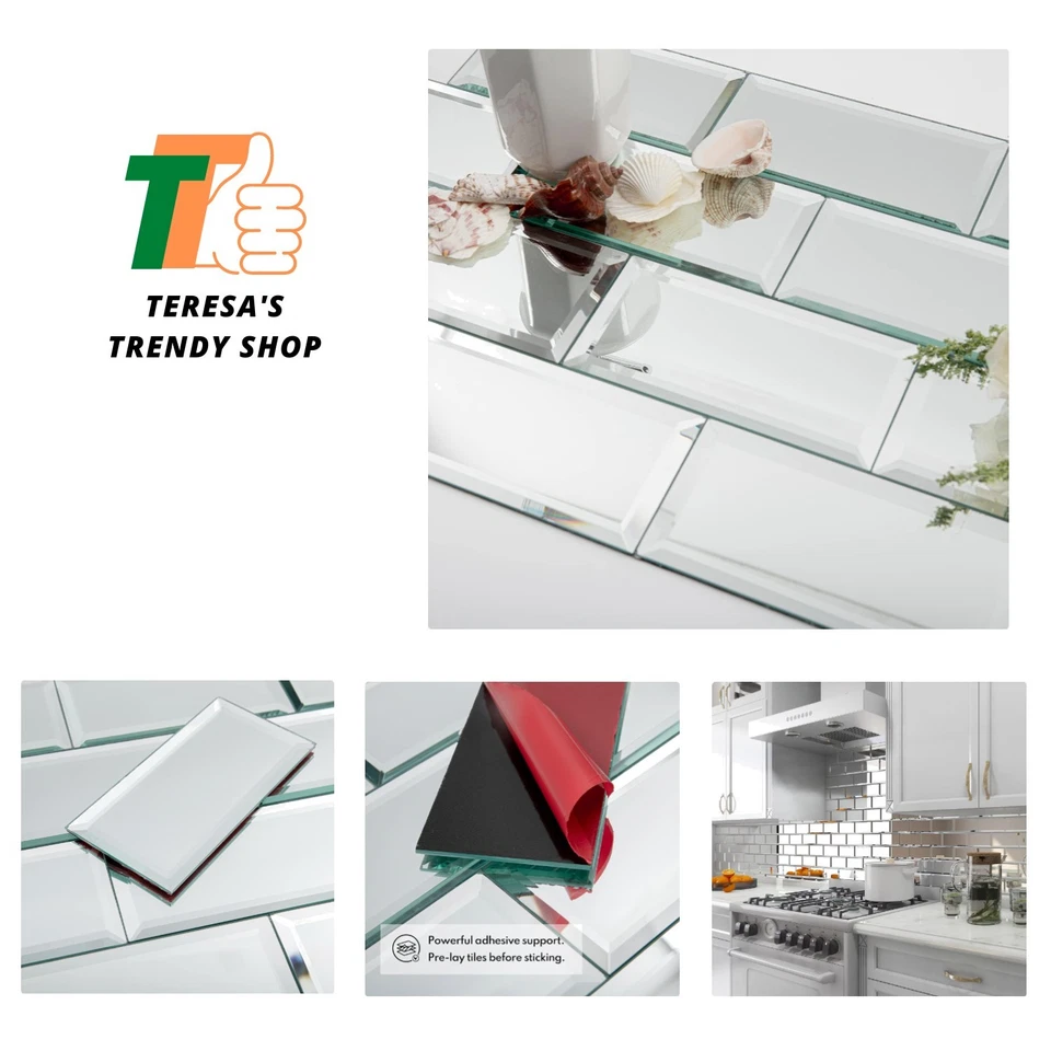 Azulejos de vidrio con espejo pelar y pegar versátiles de 3x6 pulgadas para decoración del hogar - 40 piezas Foto 1 de 4