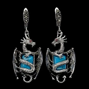 925 Sterling Silver Earrings Antique Turquoise Stabilized Ruby Gemstone Jewelry - Picture 1 of 14