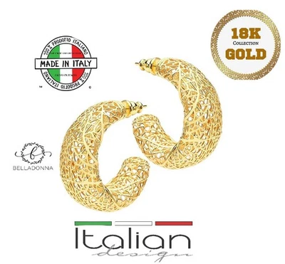 Italiana 18K Vuota Leggera Earrings 40mm Geometric Artisan Hollow Weaving New - Image 1 of 4