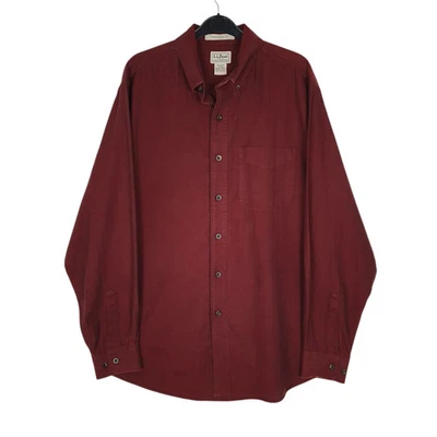 L.L.BEAN Burgundy Shirt Herringbone Long Sleeve Cotton Mens M - Image 1 of 4