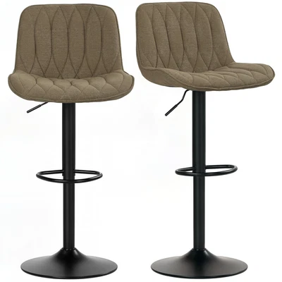 Bar Stools Set of 2 Brown Linen Seats 50W x 50D x 92-112H cm Steel Padded Sponge - Image 1 of 4