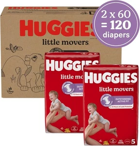 Huggies Little Movers Diapers Size 5 (27+ lbs), 120 Count – Brand New - Picture 1 of 2