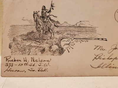 Antique charles russell CMR  illustrated letter and envelope cowboy old west art - Image 1 of 3