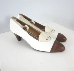 Brooks Brothers Womens 8 Ivory Brown Classic Two Tone Leather Heel Pumps Italy - Picture 1 of 18