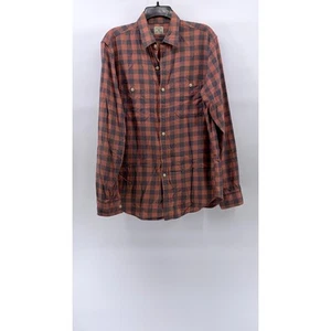 J.CREW Men's Peach-Gray Plaid Button-Up Long Sleeve Flannel Shirt SZ M - Picture 1 of 11