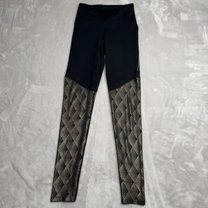 Manduka Geo Gold Print Yoga Leggings Full Length Mesh Detail Black Women's XS - Picture 1 of 11